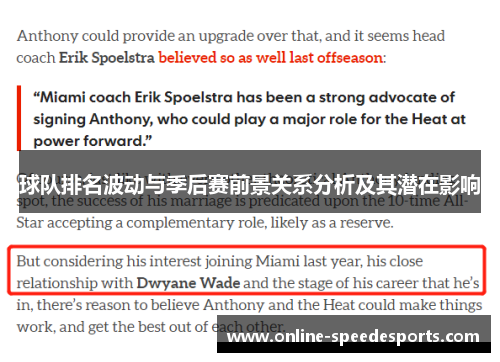 球队排名波动与季后赛前景关系分析及其潜在影响